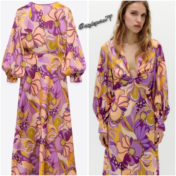 NWT, ZARA, Retro Silky Dress - Picture 2 of 2